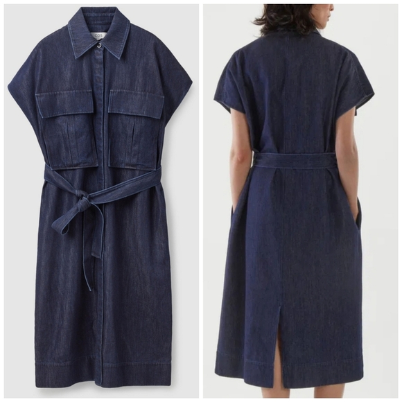 COS Denim Utility Dark Wash Cargo Front Pockets Luxury Durable Dress Size 6 - Picture 1 of 16
